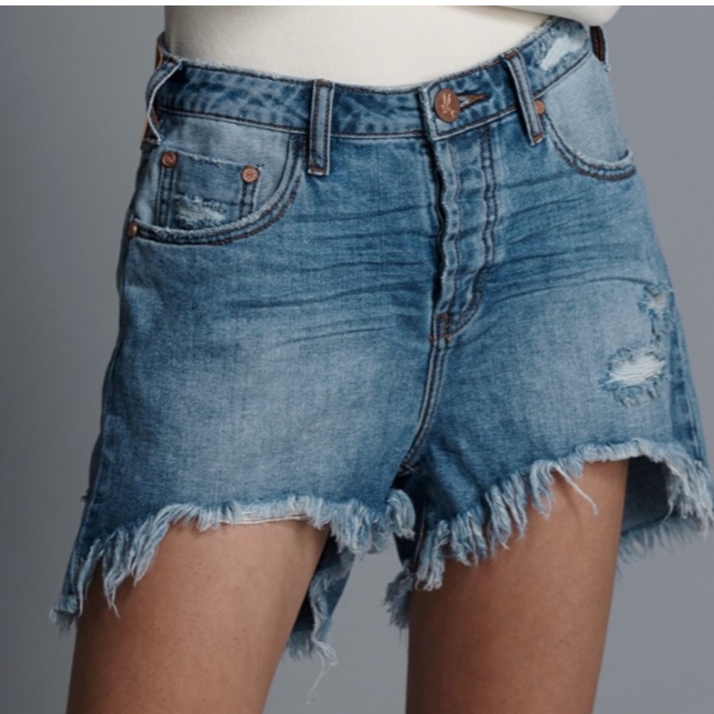One Teaspoon Blue Distressed Jean Shorts